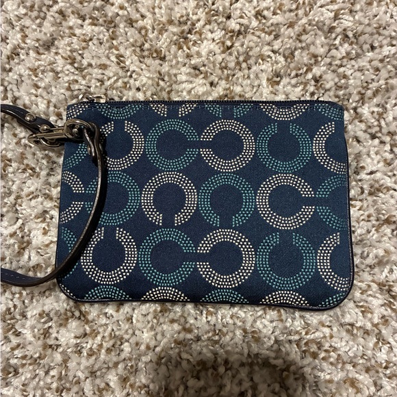 Coach Navy and Teal Patterned Wristlet - Picture 2 of 4